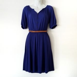 Loft Womens 2P Jersey Mini Dress  Belted Peasant Short Puff Sleeve Blue